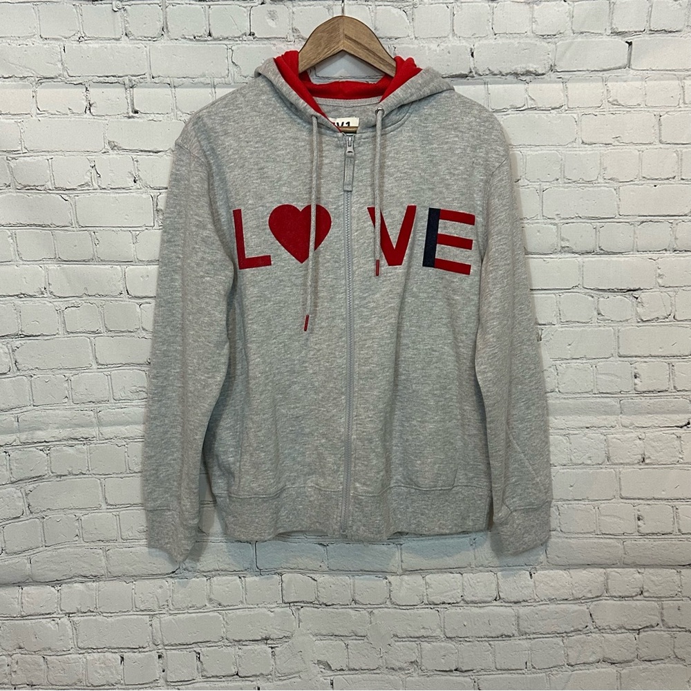 EV1 gray and red love hoodie
